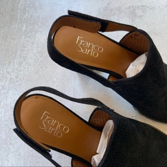 Franco Sarto Y2K Suede Slingback Heels Black Perforated Suede - Picture 2 of 8